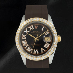 Rolex Datejust 1601 36 mm Uhr mit schokoladenbraunem römischen Diamantzifferblatt und Kautschukarmband