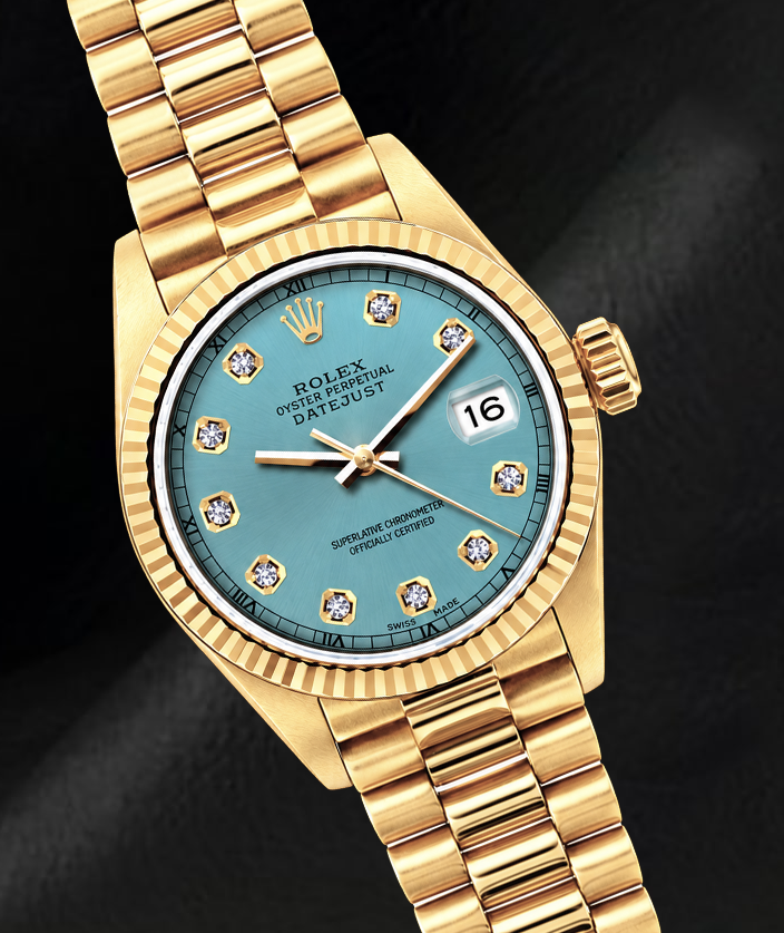 Rolex Datejust 26 mm 69178 Türkis-Diamantzifferblatt 18 Karat Gelbgold Uhr
