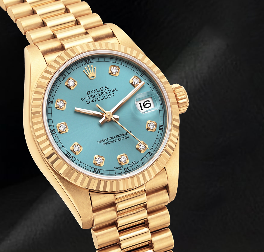 Rolex Datejust 26 mm 69178 Türkis-Diamantzifferblatt 18 Karat Gelbgold Uhr