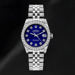 Rolex Datejust 26 mm Diamantlünette Blaues Diamantzifferblatt 6916 Edelstahluhr