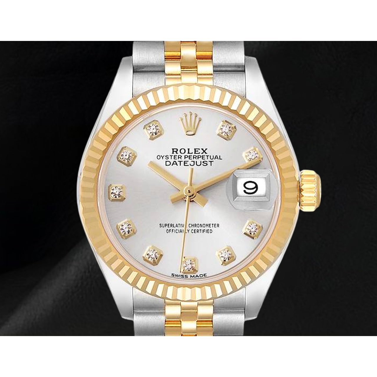 Datejust Rolex 28 mm Silber Diamantzifferblatt Bicolor Damenuhr 279173