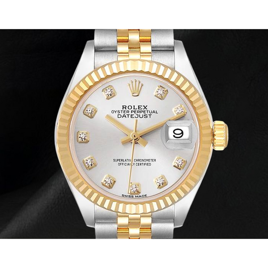 Datejust Rolex 28 mm Silber Diamantzifferblatt Bicolor Damenuhr 279173