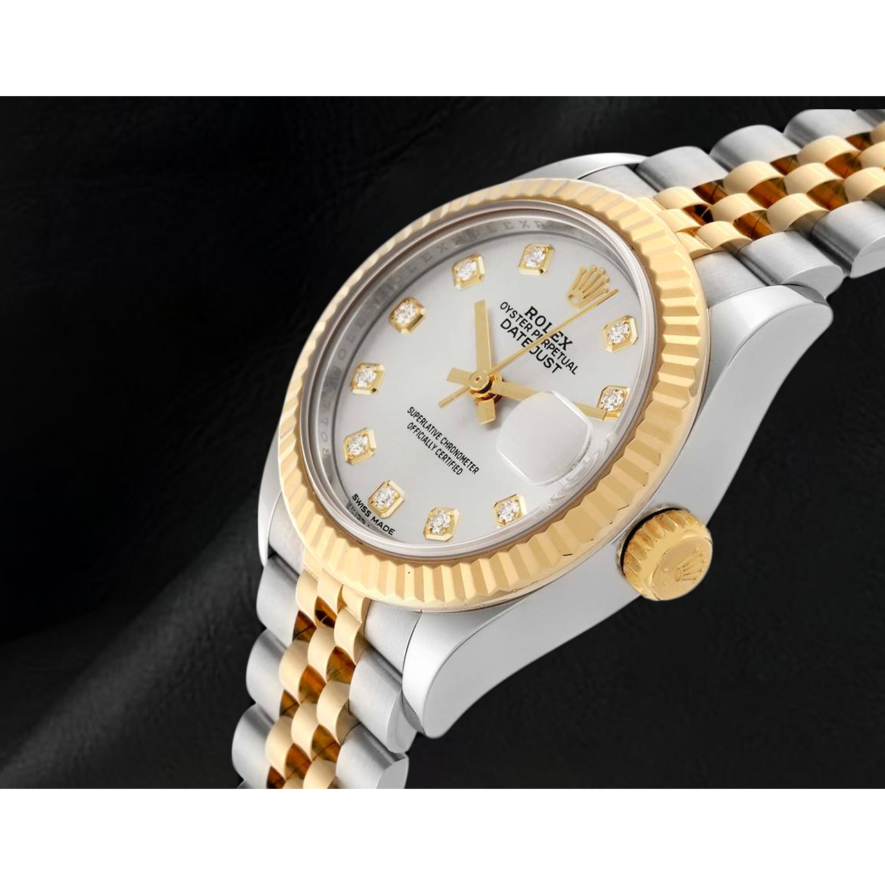Datejust Rolex 28 mm Silber Diamantzifferblatt Bicolor Damenuhr 279173