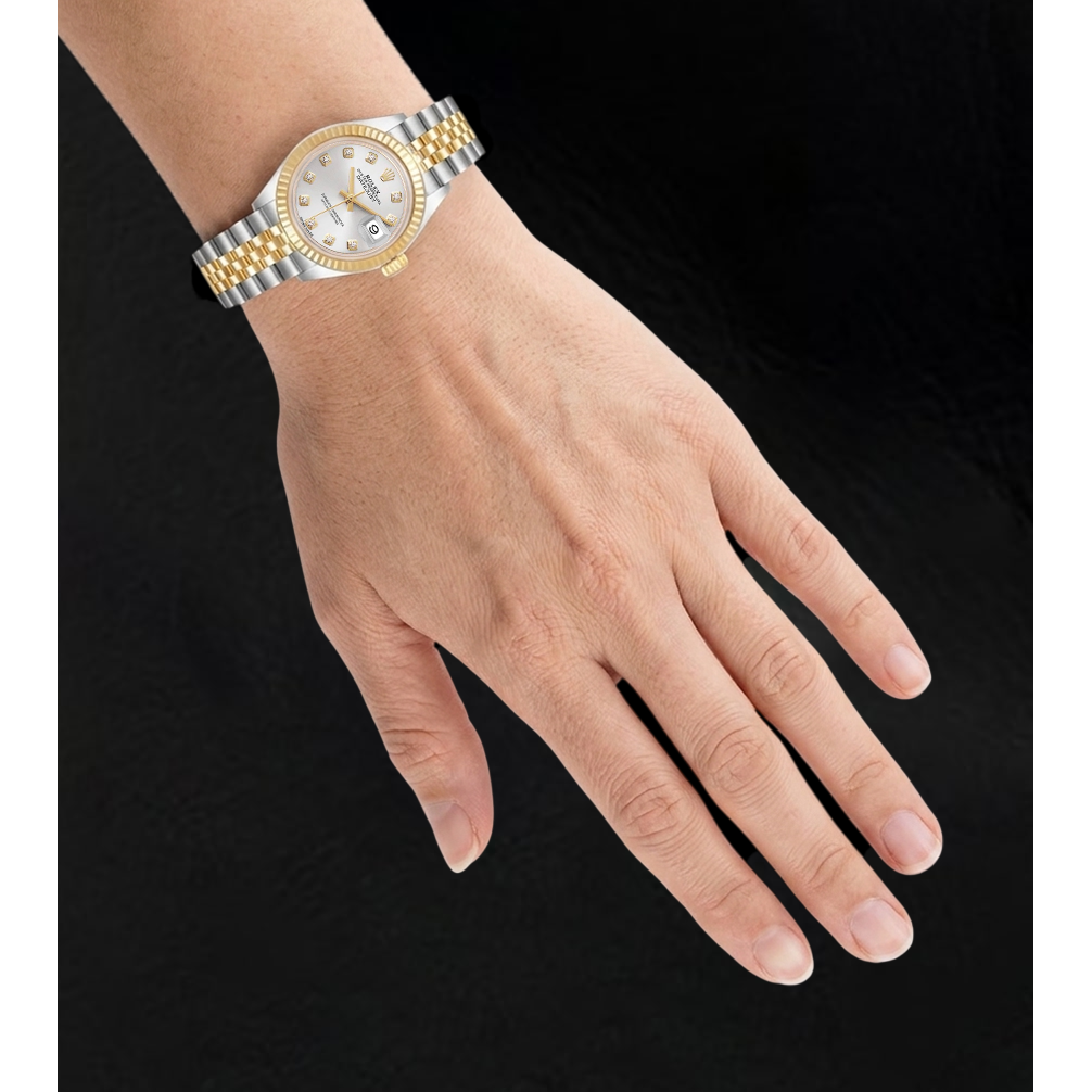 Datejust Rolex 28 mm Silber Diamantzifferblatt Bicolor Damenuhr 279173