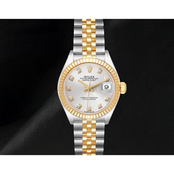 Datejust Rolex 28 mm Silber Diamantzifferblatt Bicolor Damenuhr 279173