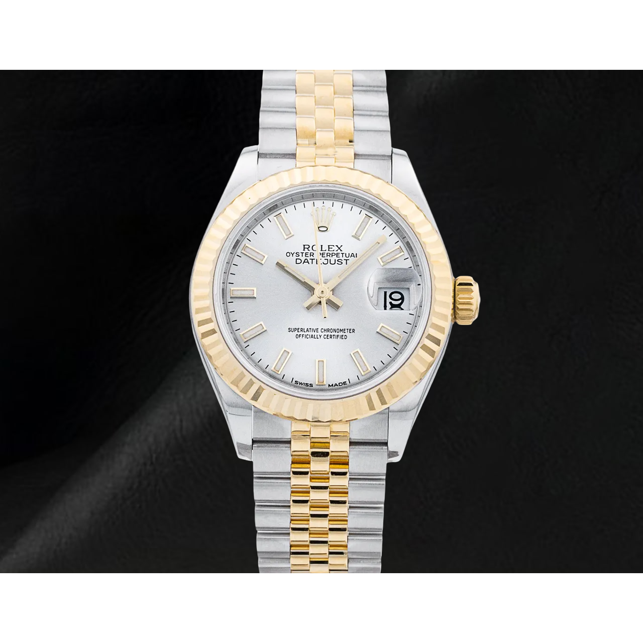 Datejust Rolex 28 mm Damen Geriffelte Lünette Edelstahl Und Gold Armbanduhr 279173
