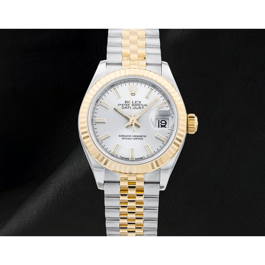 Datejust Rolex 28 mm Damen Geriffelte Lünette Edelstahl Und Gold Armbanduhr 279173