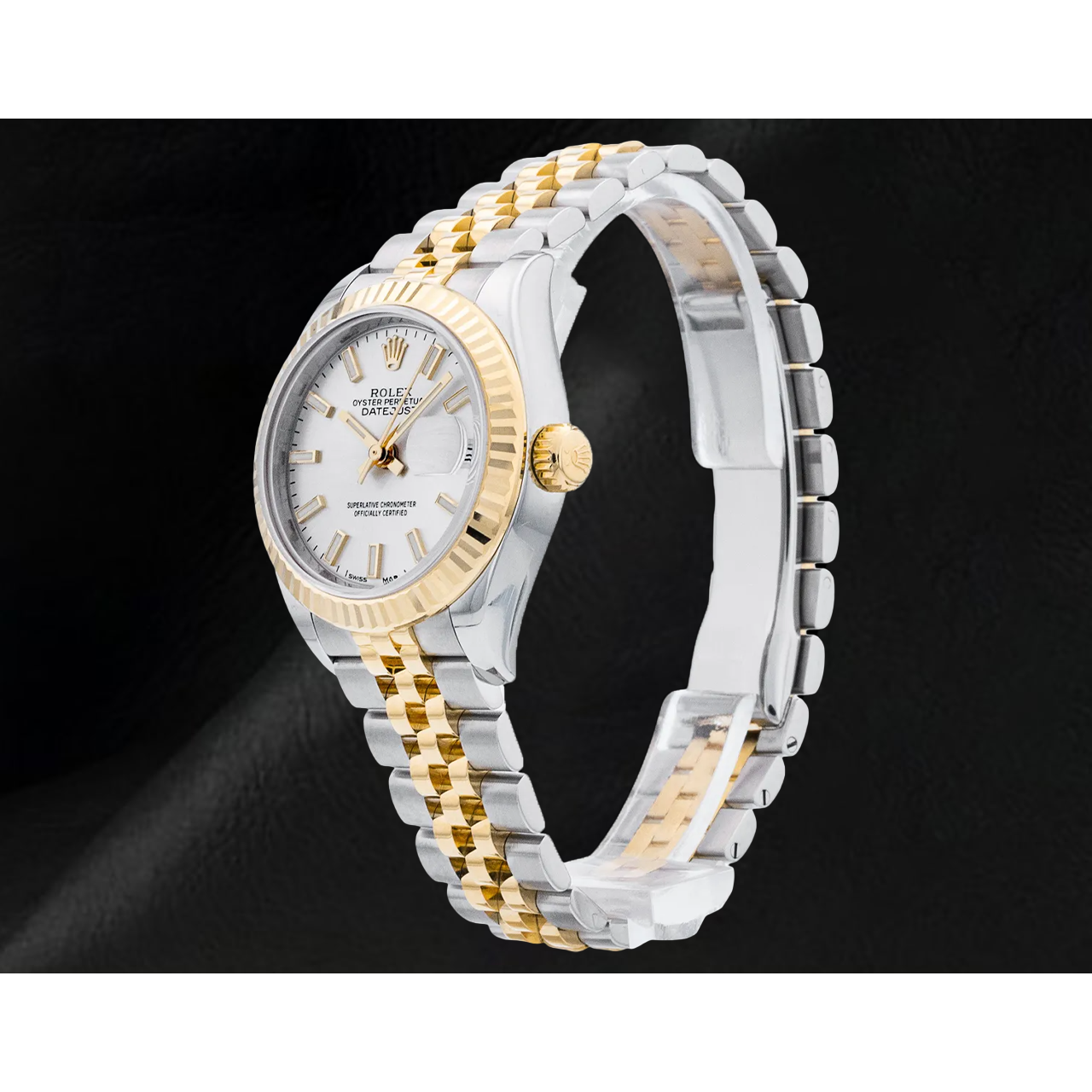 Datejust Rolex 28 mm Damen Geriffelte Lünette Edelstahl Und Gold Armbanduhr 279173