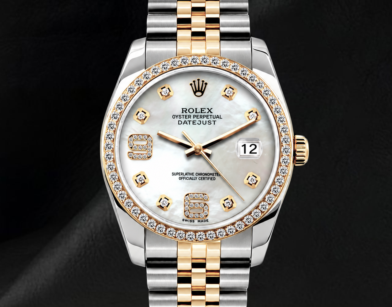 Rolex Datejust 36 mm 16013 Bicolor Uhr Weißes Perlmutt Arabisches Diamantzifferblatt