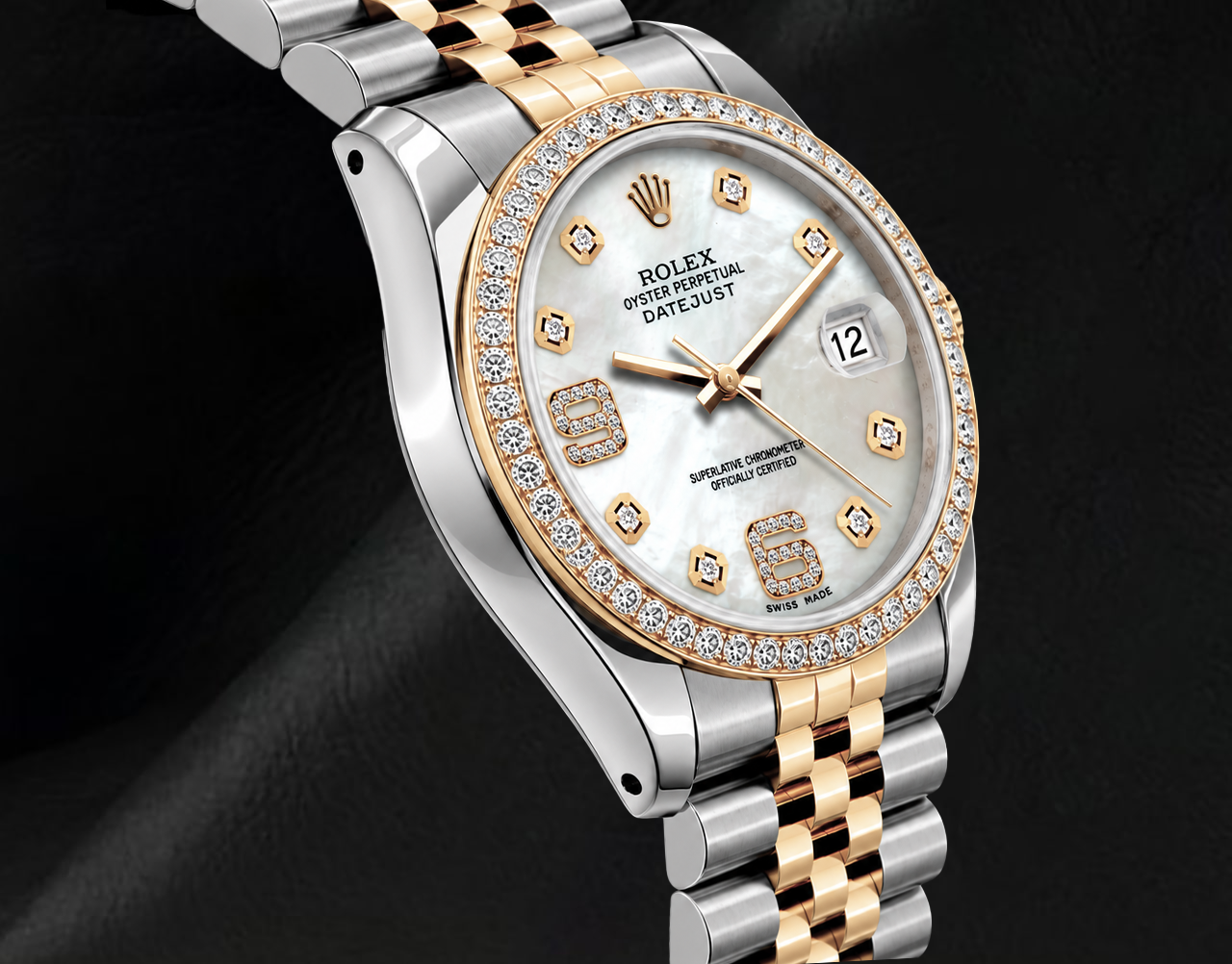 Rolex Datejust 36 mm 16013 Bicolor Uhr Weißes Perlmutt Arabisches Diamantzifferblatt