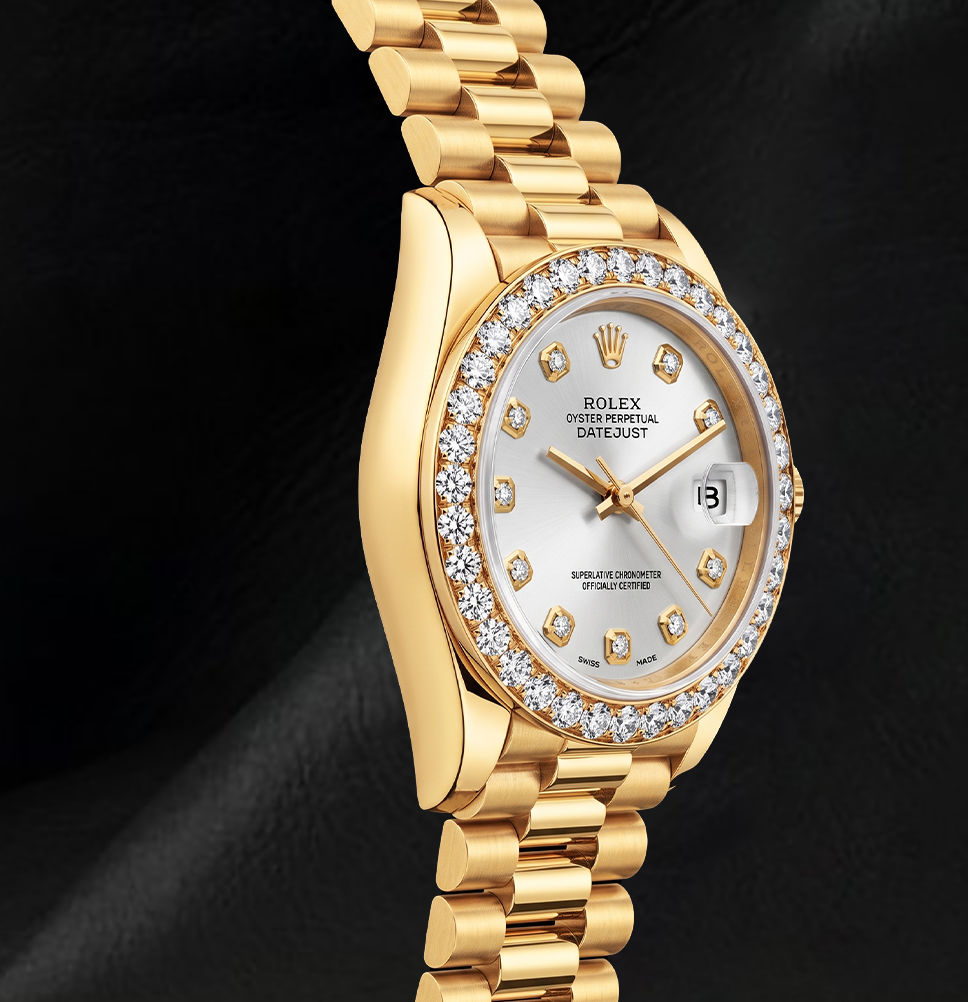 Rolex Datejust 69178 26 mm Uhr aus 18 Karat Gelbgold mit silberfarbenem Diamantzifferblatt