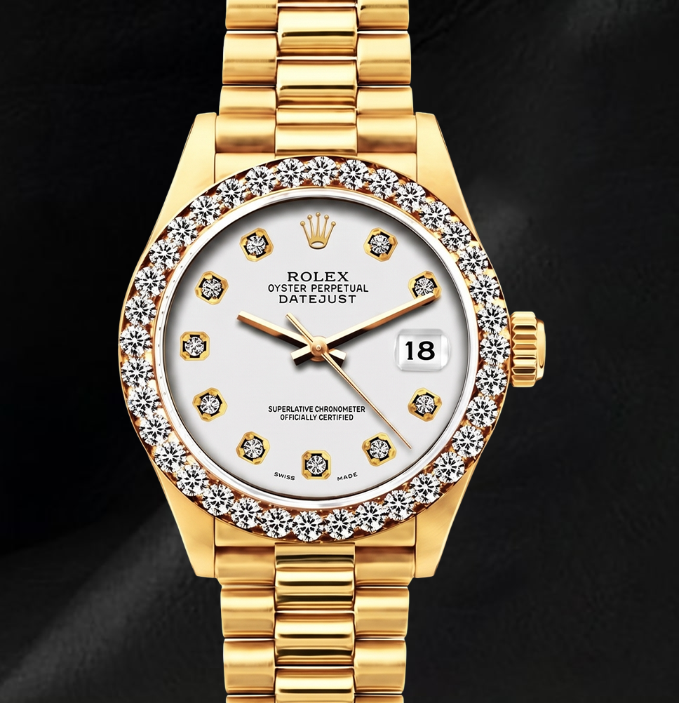 Rolex Datejust 69178 26 mm Uhr aus 18 Karat Gelbgold mit silberfarbenem Diamantzifferblatt