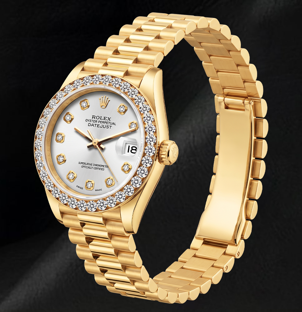 Rolex Datejust 69178 26 mm Uhr aus 18 Karat Gelbgold mit silberfarbenem Diamantzifferblatt