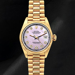 Rolex Datejust 69178 Rosa Perlmutt-Diamantzifferblatt 26 mm 18 Karat Gelbgold Uhr