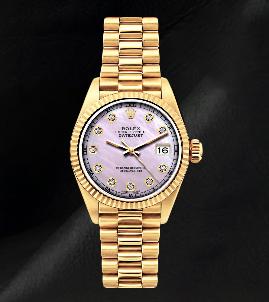 Rolex Datejust 69178 Rosa Perlmutt-Diamantzifferblatt 26 mm 18 Karat Gelbgold Uhr