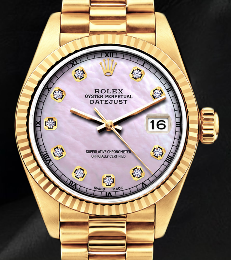 Rolex Datejust 69178 Rosa Perlmutt-Diamantzifferblatt 26 mm 18 Karat Gelbgold Uhr