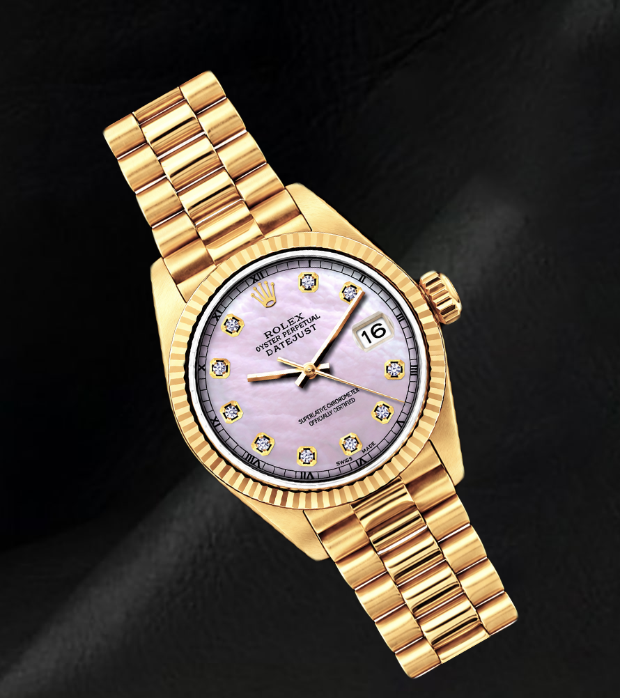Rolex Datejust 69178 Rosa Perlmutt-Diamantzifferblatt 26 mm 18 Karat Gelbgold Uhr