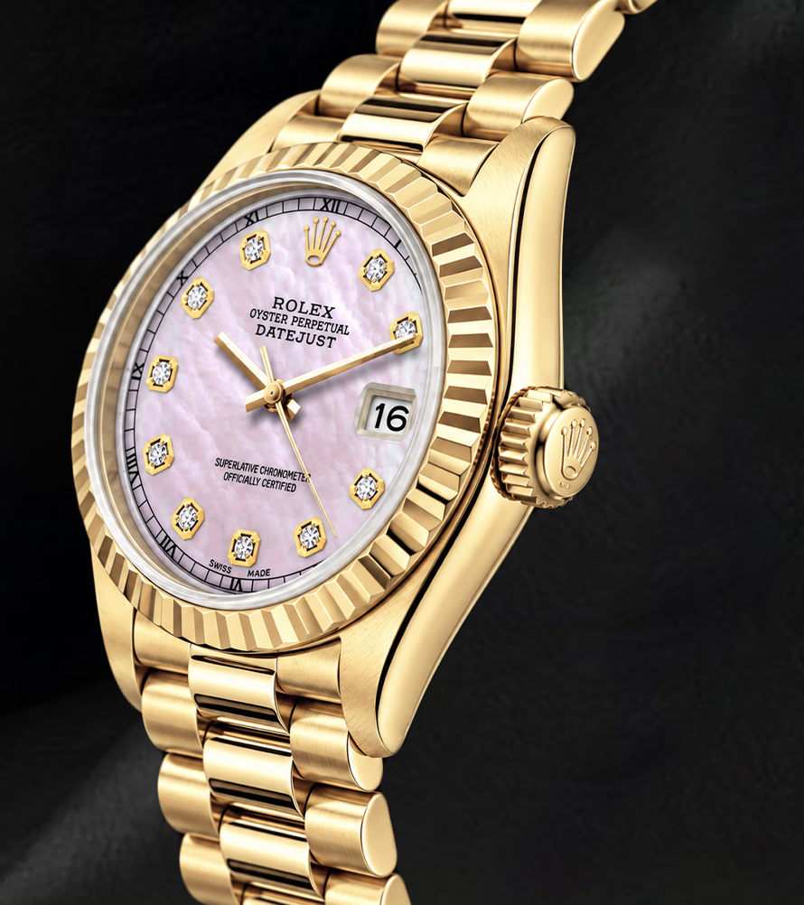 Rolex Datejust 69178 Rosa Perlmutt-Diamantzifferblatt 26 mm 18 Karat Gelbgold Uhr