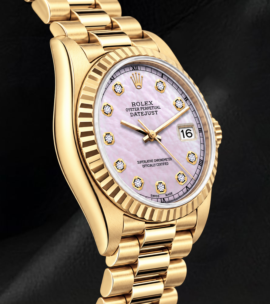 Rolex Datejust 69178 Rosa Perlmutt-Diamantzifferblatt 26 mm 18 Karat Gelbgold Uhr