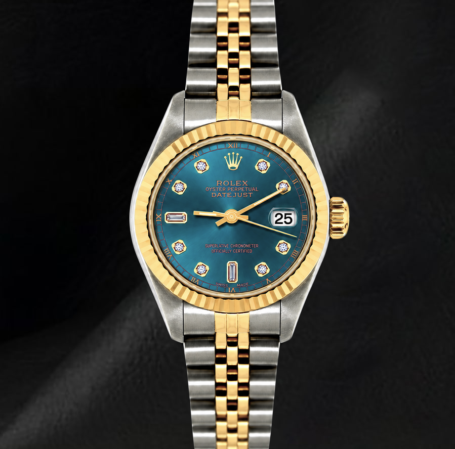 Rolex Datejust 6917 Blaues Diamantzifferblatt 26 mm Geriffelte Lünette Bicolor Uhr