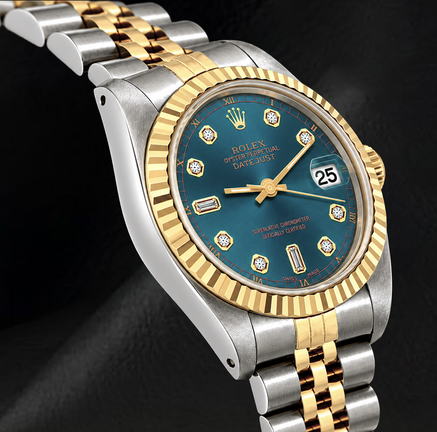 Rolex Datejust 6917 Blaues Diamantzifferblatt 26 mm Geriffelte Lünette Bicolor Uhr