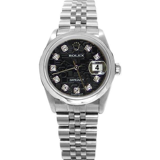 Datejust Rolex Damen-Herrenuhr mit schwarzem Diamant-Zifferblatt, Jubilee Edelstahl
