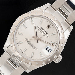 Datejust Rolex Damenuhr aus Edelstahl mit silbernem Leuchtzifferblatt