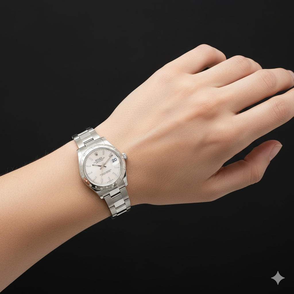 Datejust Rolex Damenuhr aus Edelstahl mit silbernem Leuchtzifferblatt P5