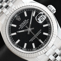 Datejust Rolex Damenuhr mit schwarzem Leuchtzifferblatt, 31 mm