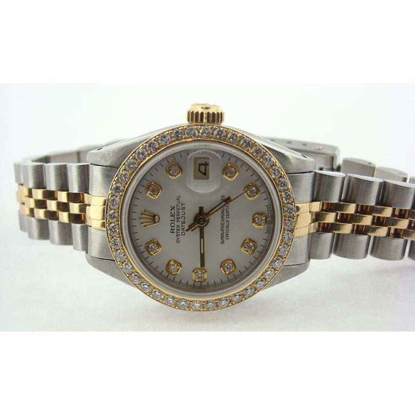 weißes Diamantzifferblatt Datejust Rolex