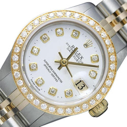 Datejust Rolex Damenuhr, zweifarbiges Armband, weißes Diamantzifferblatt