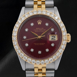 Rolex Datejust 16013 Diamantlünette Rotes Diamantzifferblatt 36 mm Bicolor Uhr