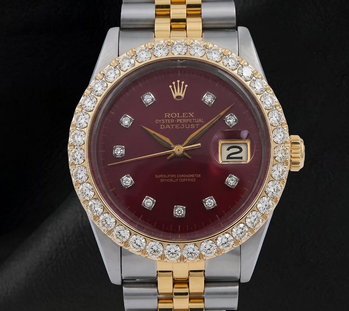 Rolex Datejust 16013 Diamantlünette Rotes Diamantzifferblatt 36 mm Bicolor Uhr