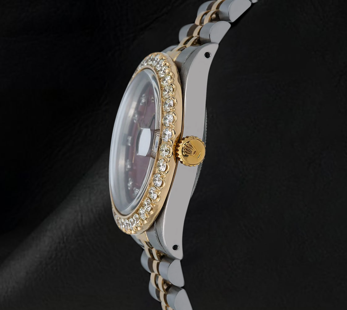 Rolex Datejust 16013 Diamantlünette Rotes Diamantzifferblatt 36 mm Bicolor Uhr