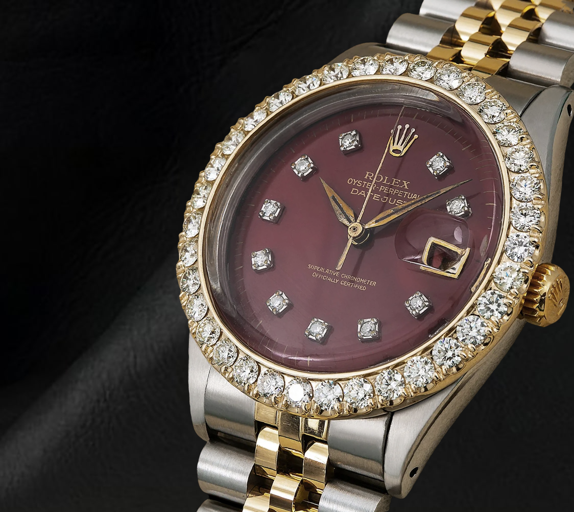 Rolex Datejust 16013 Diamantlünette Rotes Diamantzifferblatt 36 mm Bicolor Uhr