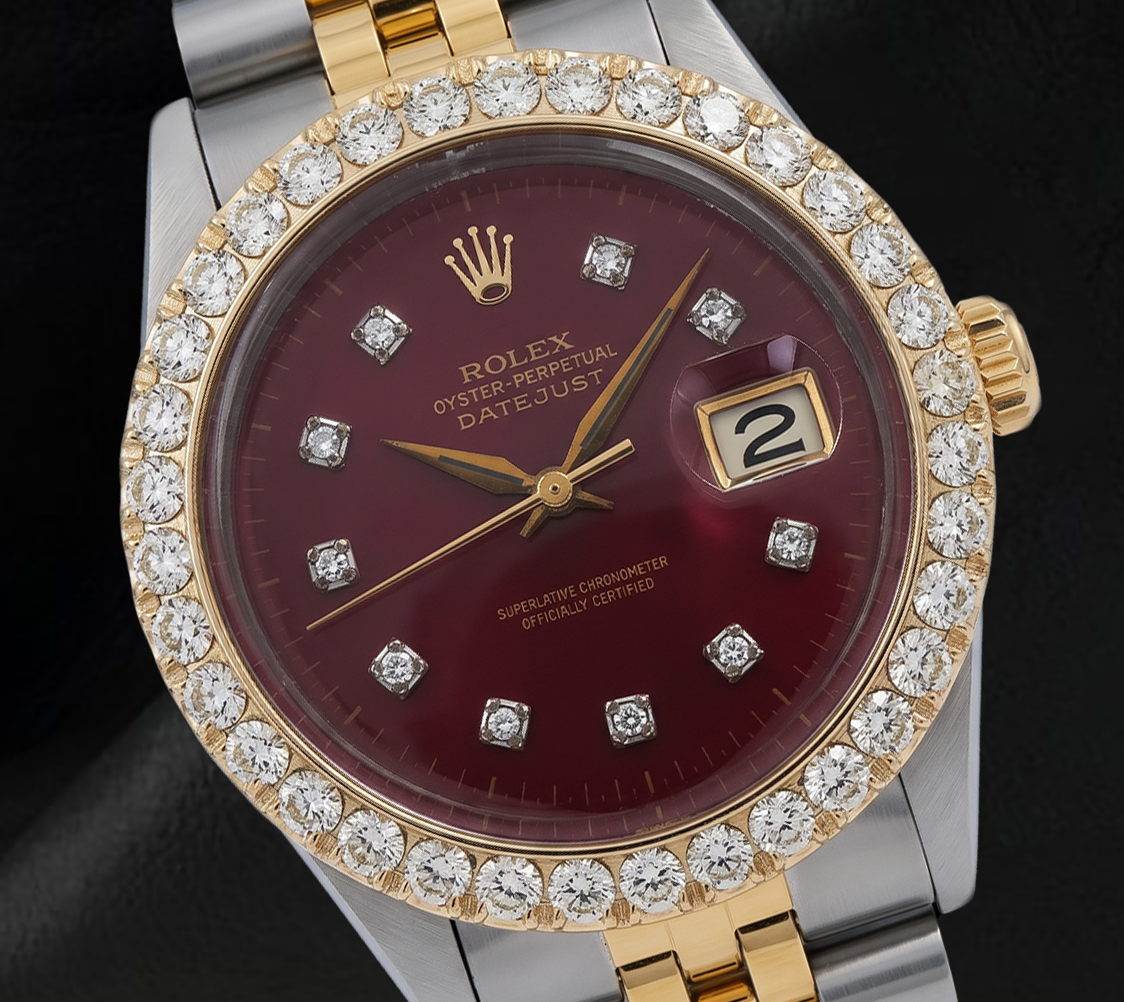 Rolex Datejust 16013 Diamantlünette Rotes Diamantzifferblatt 36 mm Bicolor Uhr