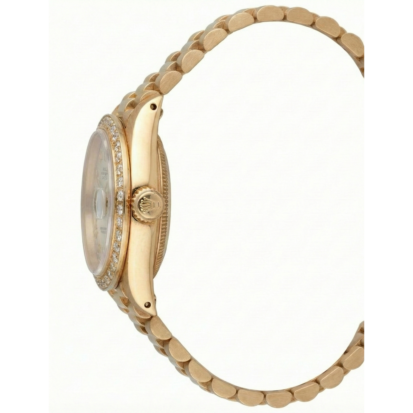 Datejust Rolex Gold Präsidentenstil Uhr, weißes römisches Zifferblatt, Diamantlünette