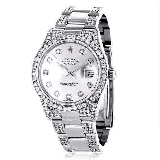 Datejust Rolex Herrenuhr, Diamant-Lünette, Oyster-Armband, Edelstahl
