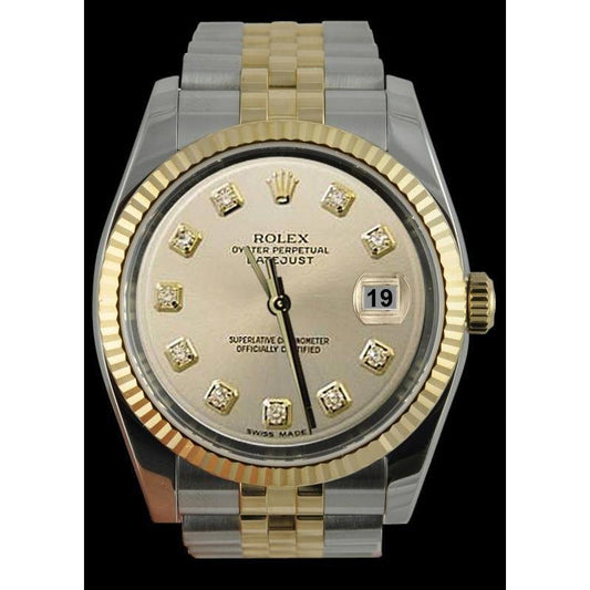 Datejust Rolex Herrenuhr Edelstahl & Gold Silber Diamant Zifferblatt SCHNELL SET
