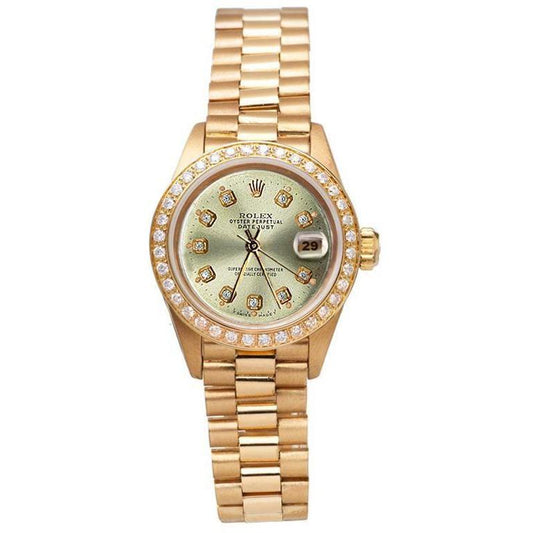 Datejust Rolex Präsidentenstil Uhr, graue Diamant-Zifferblatt-Lünette, Gelbgold
