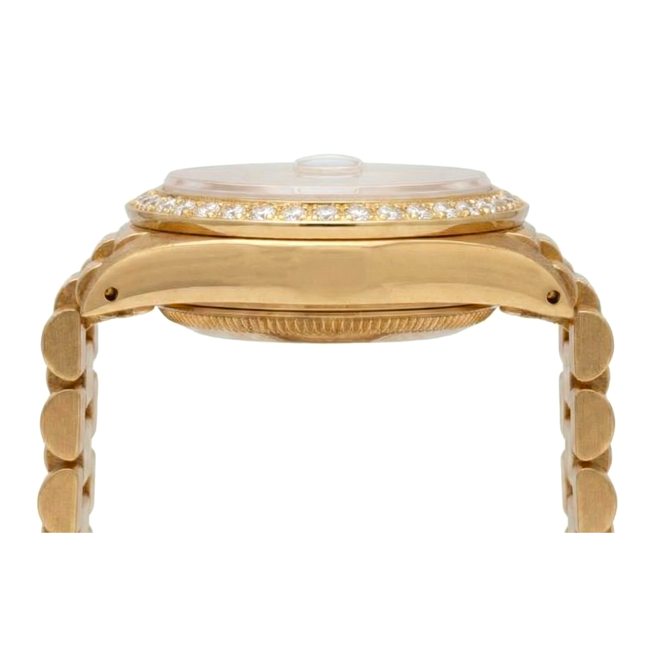 Datejust Rolex Präsidentschaftsuhr mit schwarzem Stick-Zifferblatt und goldener Diamantlünette