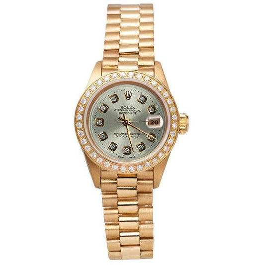 Datejust Silber Diamant Zifferblatt Lünette Rolex Präsidentenstil Dame Betrachten Gelbgold