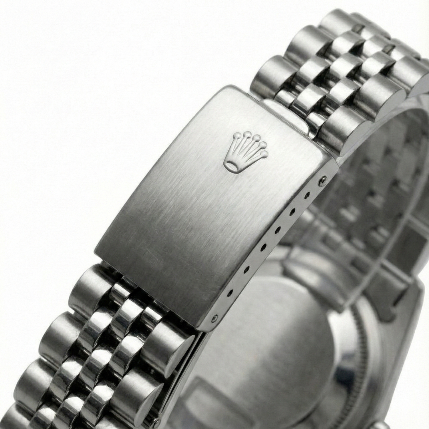 Datejust Uhr mit geriffeltem Zifferblatt und geriffelter Lünette, Rolex Edelstahl Jubilee