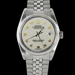 Datejust Uhr mit geriffelter Lünette, Edelstahl, Jubiläum-Armband, Herren-Rolex, SCHNELLES SETZEN