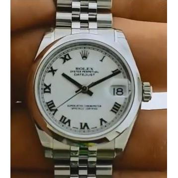 Datejust mittelgroß rolex-Uhr, Jubilee-Armband, weißes Stick-Zifferblatt, Edelstahl