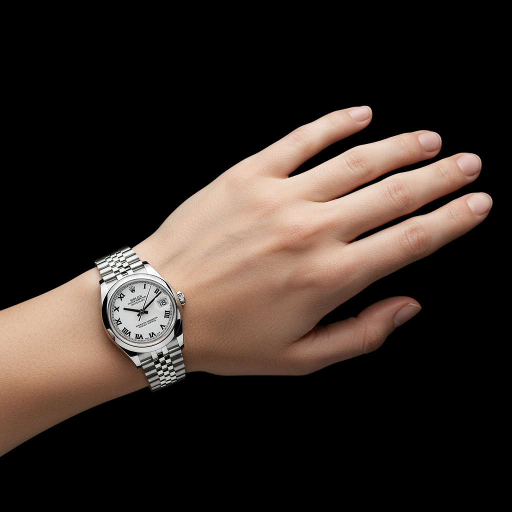 Datejust mittelgroß rolex-Uhr, Jubilee-Armband, weißes Stick-Zifferblatt, Edelstahl P5