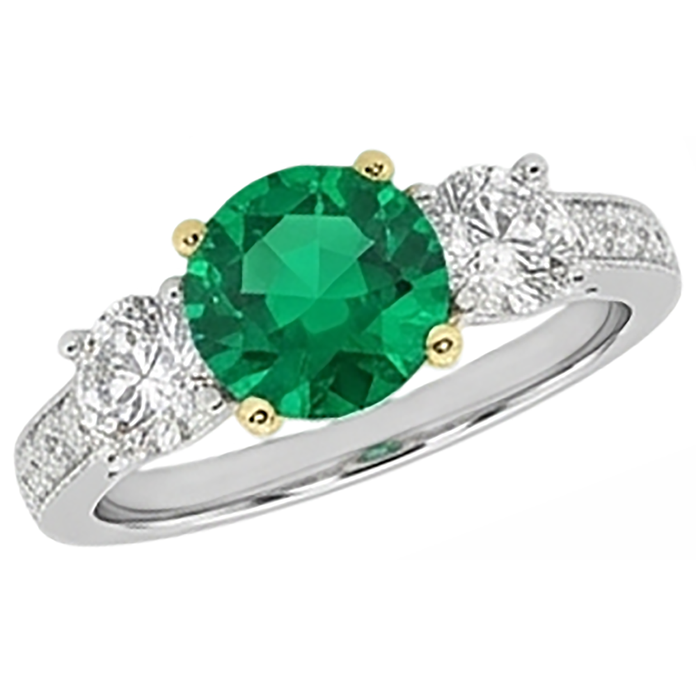 Edler Smaragd Brillantschliff Edelstein-Ring in 14 Karat Zweifarbig Gold – Seitenansicht