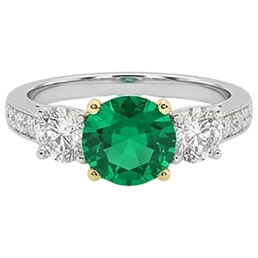 Brillantschliff Edler Smaragd Ring in 14 Karat Zweifarbig Gold – Frontansicht