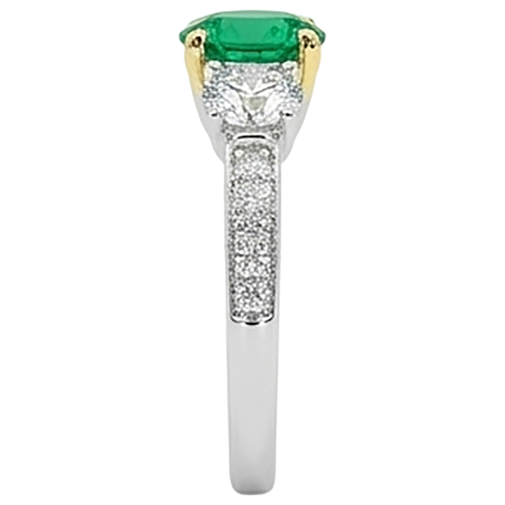 Brillantschliff Edler Smaragd Ring in 14 Karat Zweifarbig Gold – Draufsicht