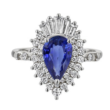 Tropfen-Schliff Kornblumenblauer Saphir Ring in 14K Weißgold – Hauptansicht